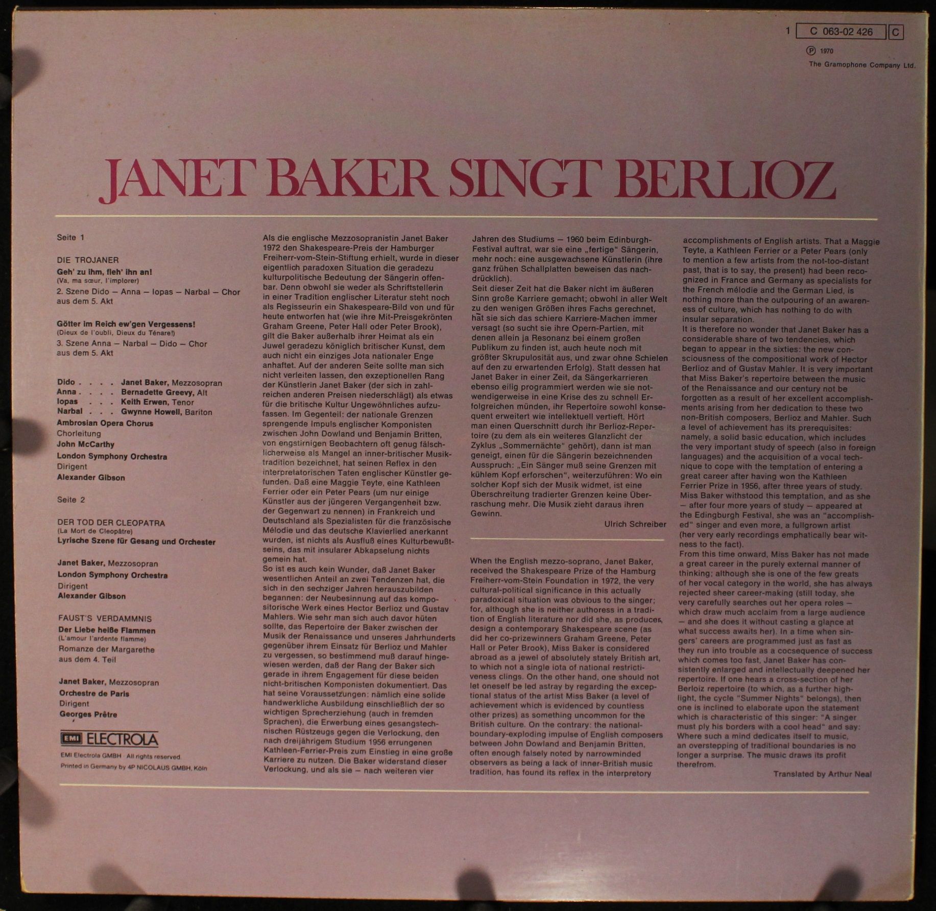 His Master's Voice 1 C 063-02 426 - Janet Baker, Hector Berlioz, - Image 2
