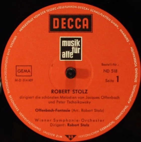 DECCA ND 518 - Robert Stolz, Jacques Offenbach, Pyotr Ilyich Tch - Image 3