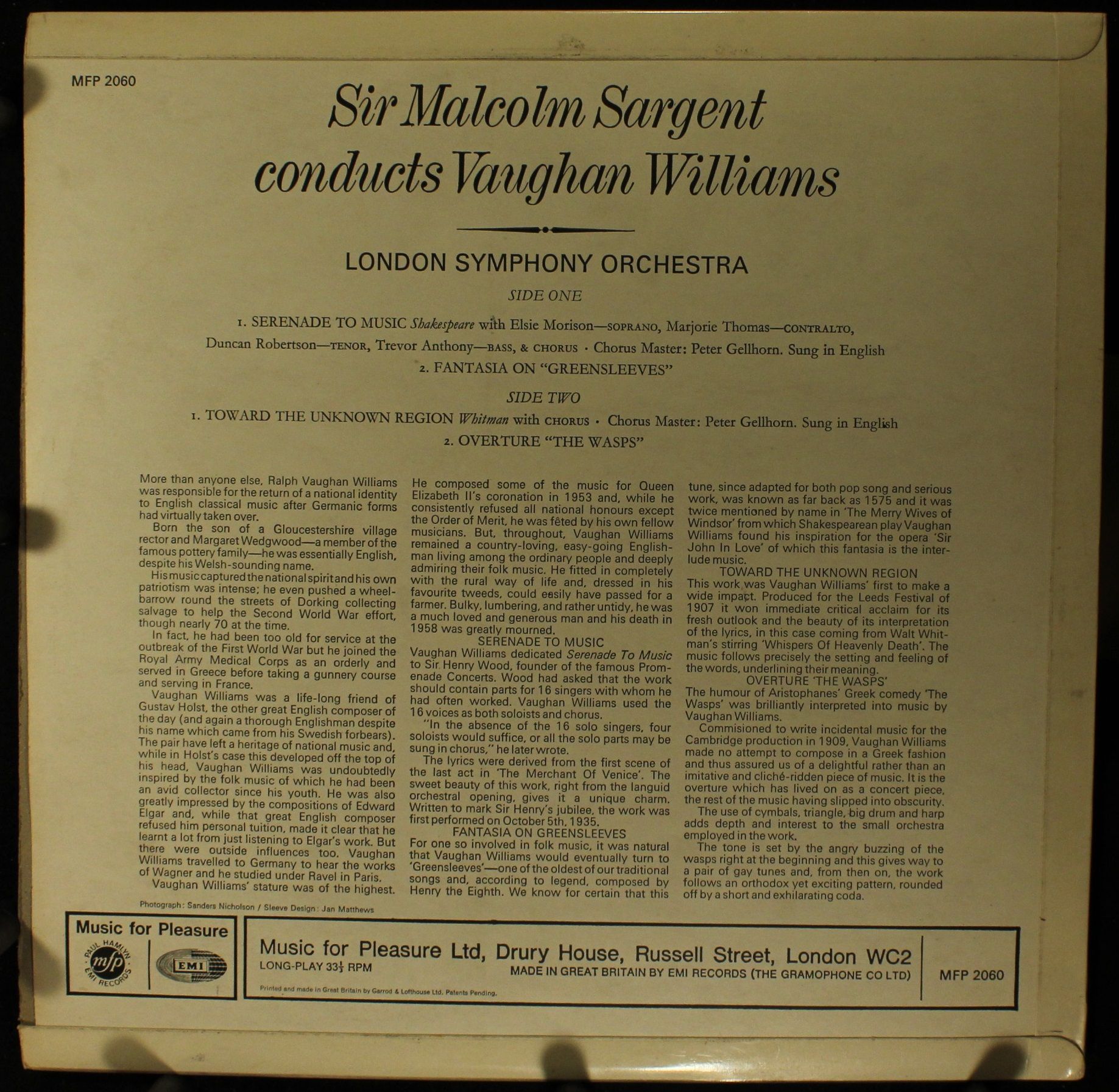 Music For Pleasure MFP 2060 - Sir Malcolm Sargent, Ralph Vaughan - Image 2