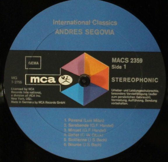 MCA Records MACS 2359 - Andrés Segovia - International Classics - Image 3