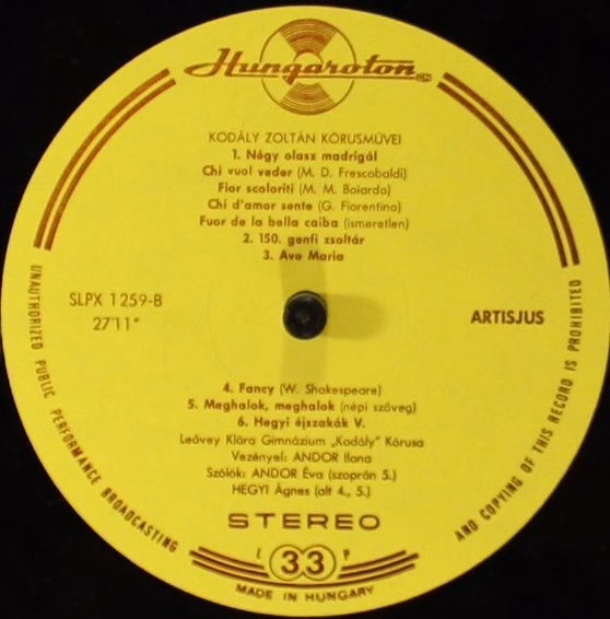 Qualiton SLPX 1259 - Zoltán Kodály, "Kodály Zoltán" Chorus Of Th - Image 4