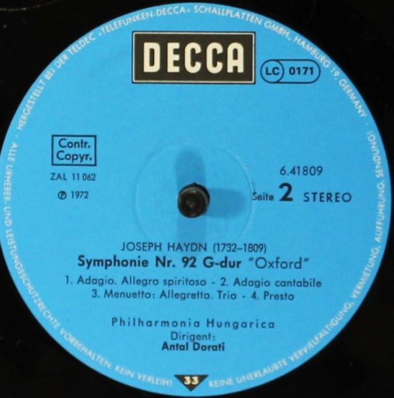 DECCA 6.41809 - Joseph Haydn, Philharmonia Hungarica, Antal Dora - Image 4