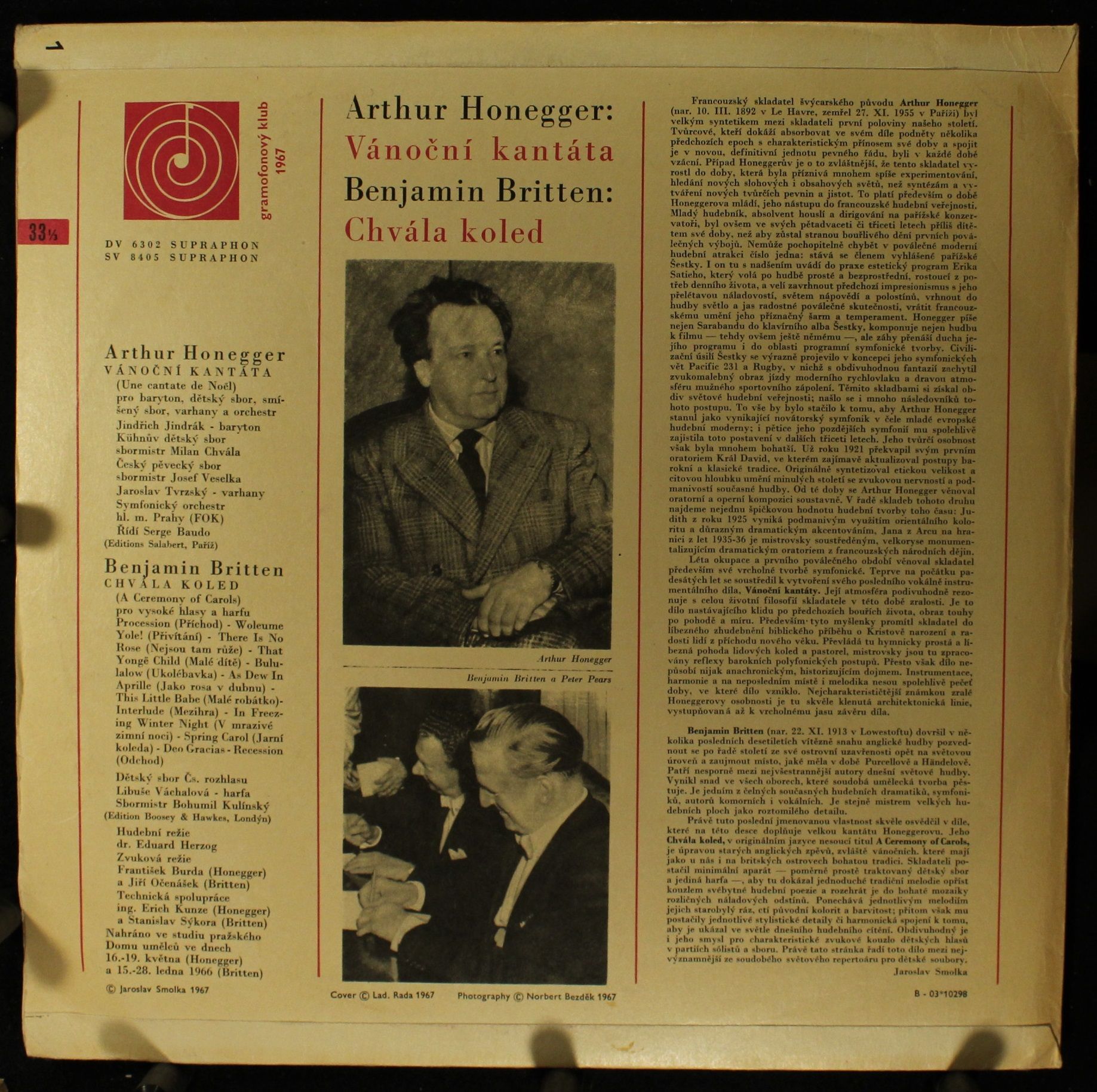 Supraphon DV 6302 - Arthur Honegger, Benjamin Britten - Vánoční - Image 2