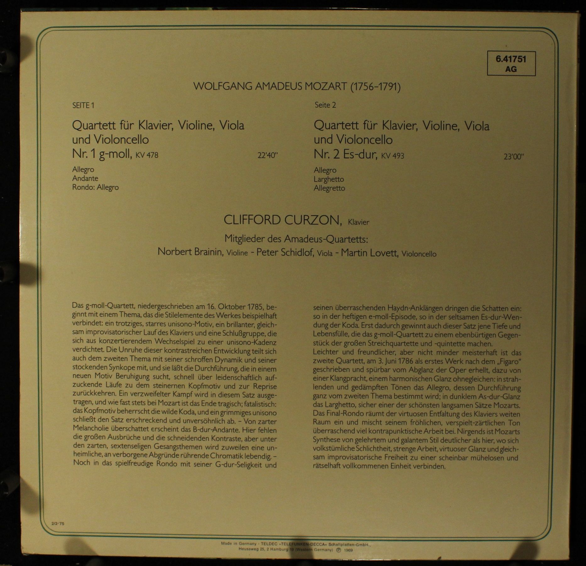DECCA 6.41751 - Wolfgang Amadeus Mozart, Clifford Curzon, Amadeu - Image 2
