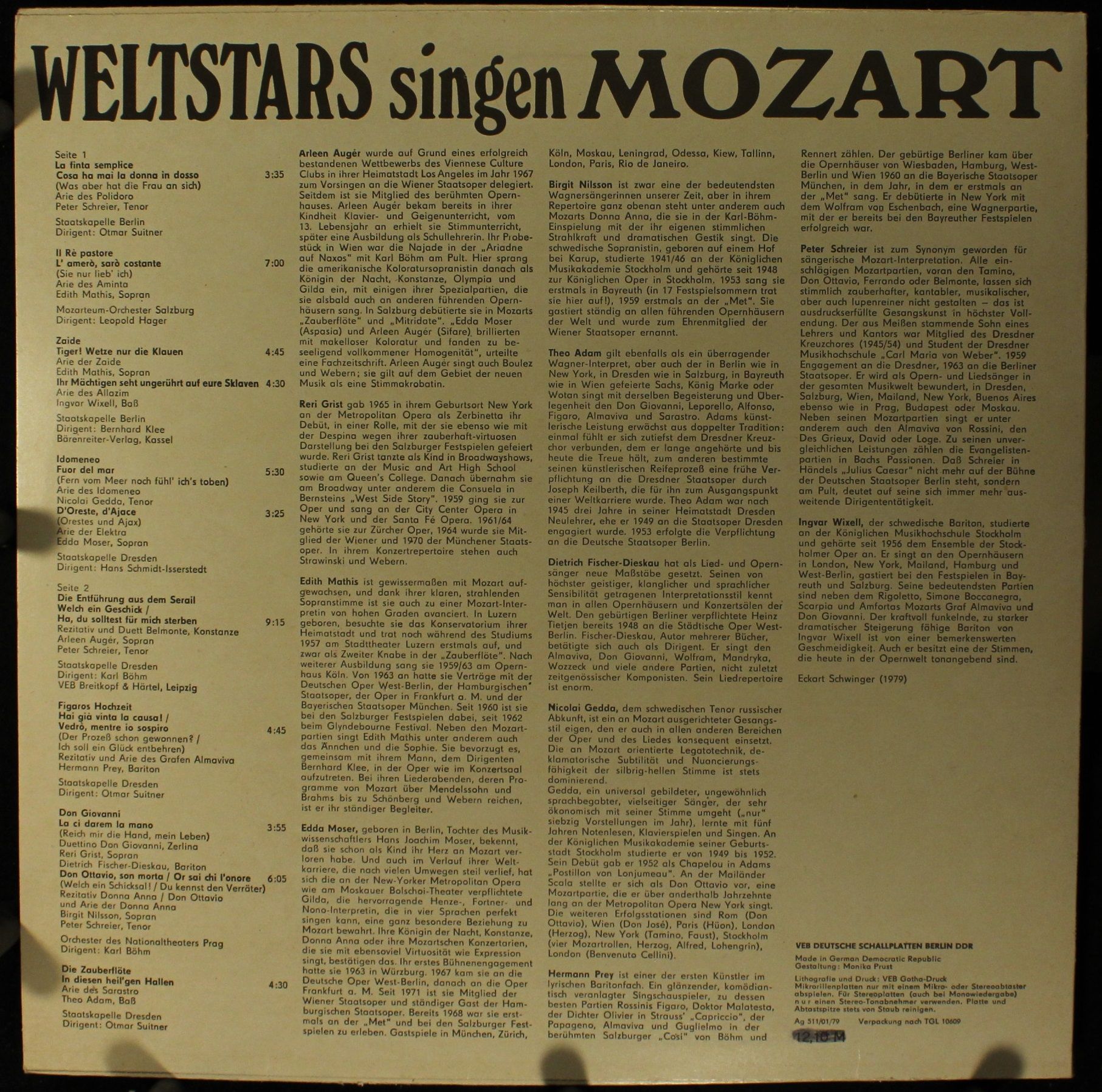 Eterna 8 27 067 - Wolfgang Amadeus Mozart - Weltstars Singen Moz - Image 2