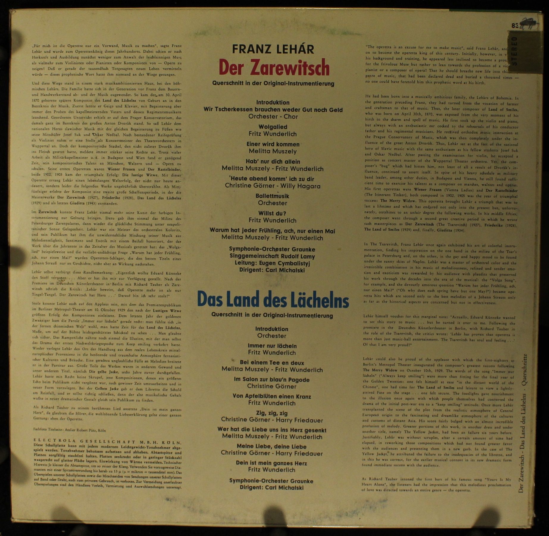 Columbia STC 83 455 - Franz Lehár, Christine Görner, Melitta Mus - Image 2