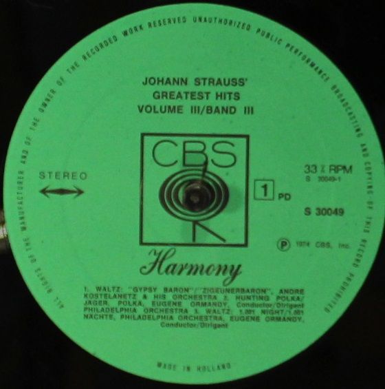 CBS Harmony 30049 - Johann Strauss Jr., Eugene Ormandy, André Ko - Image 4