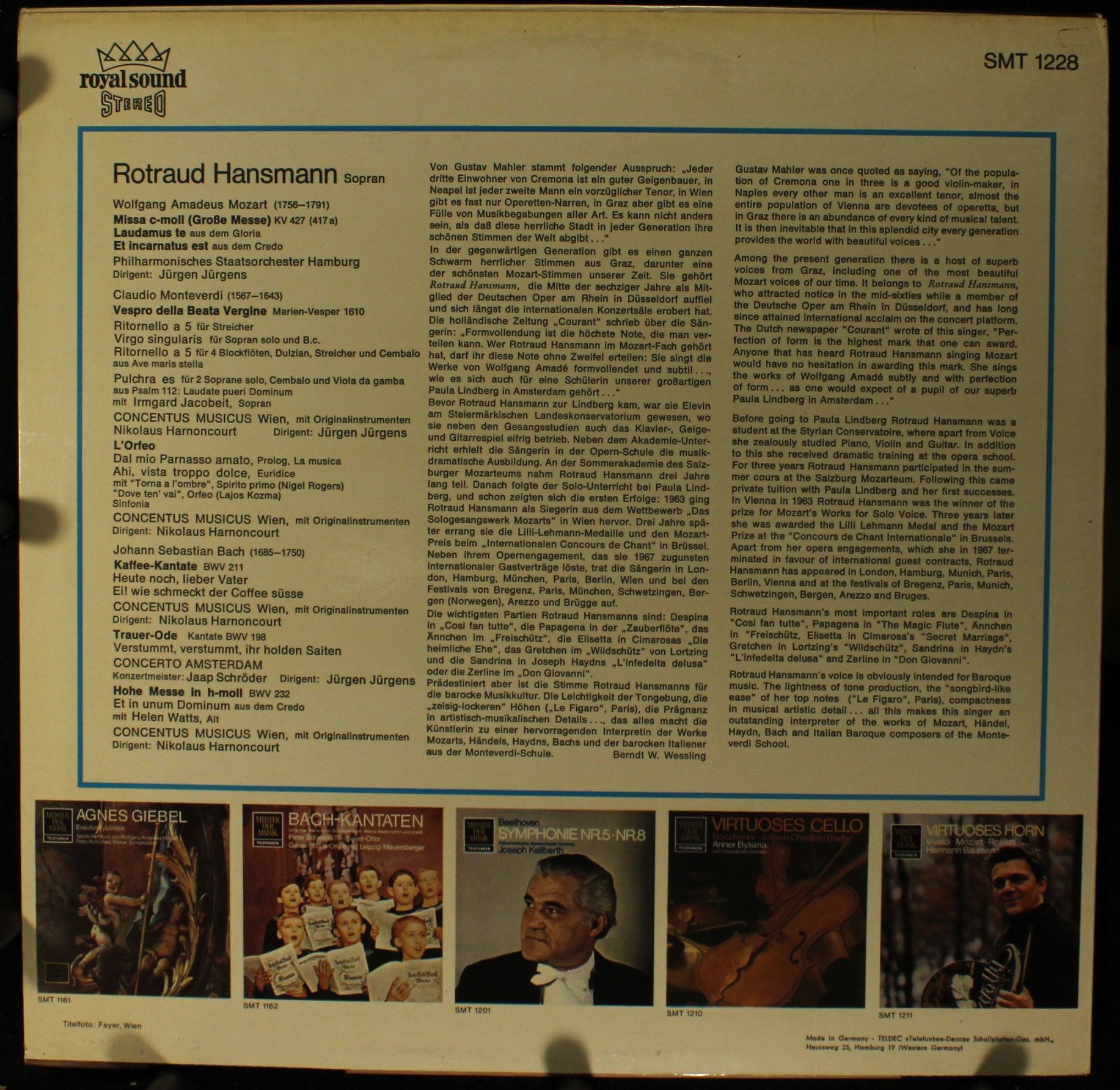 Telefunken SMT 1228 - Rotraud Hansmann - Sopran-Arien von Mozart - Image 2