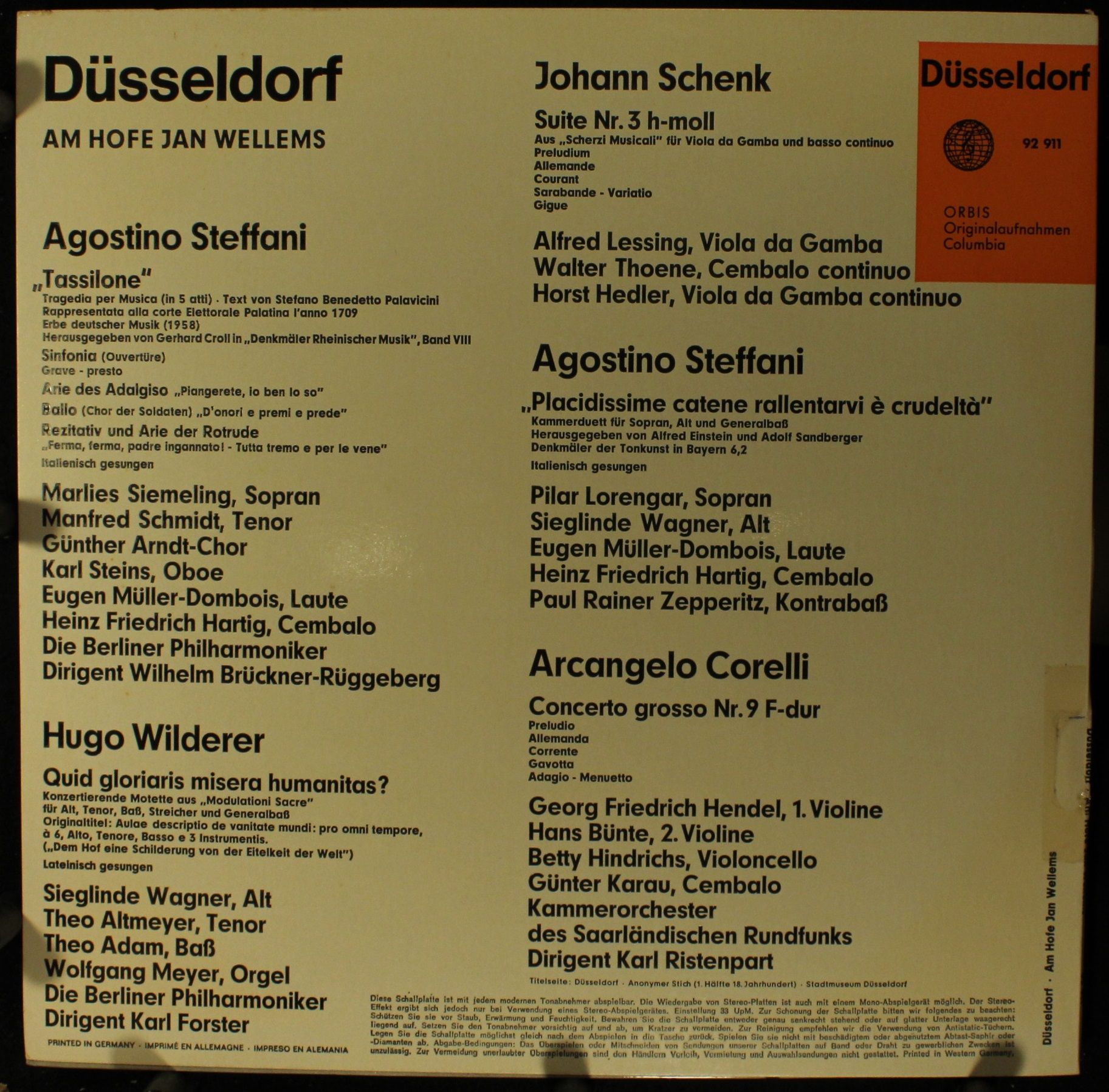 Orbis 92 911 - Agostino Steffani, Arcangelo Corelli, Johann Sche - Image 2