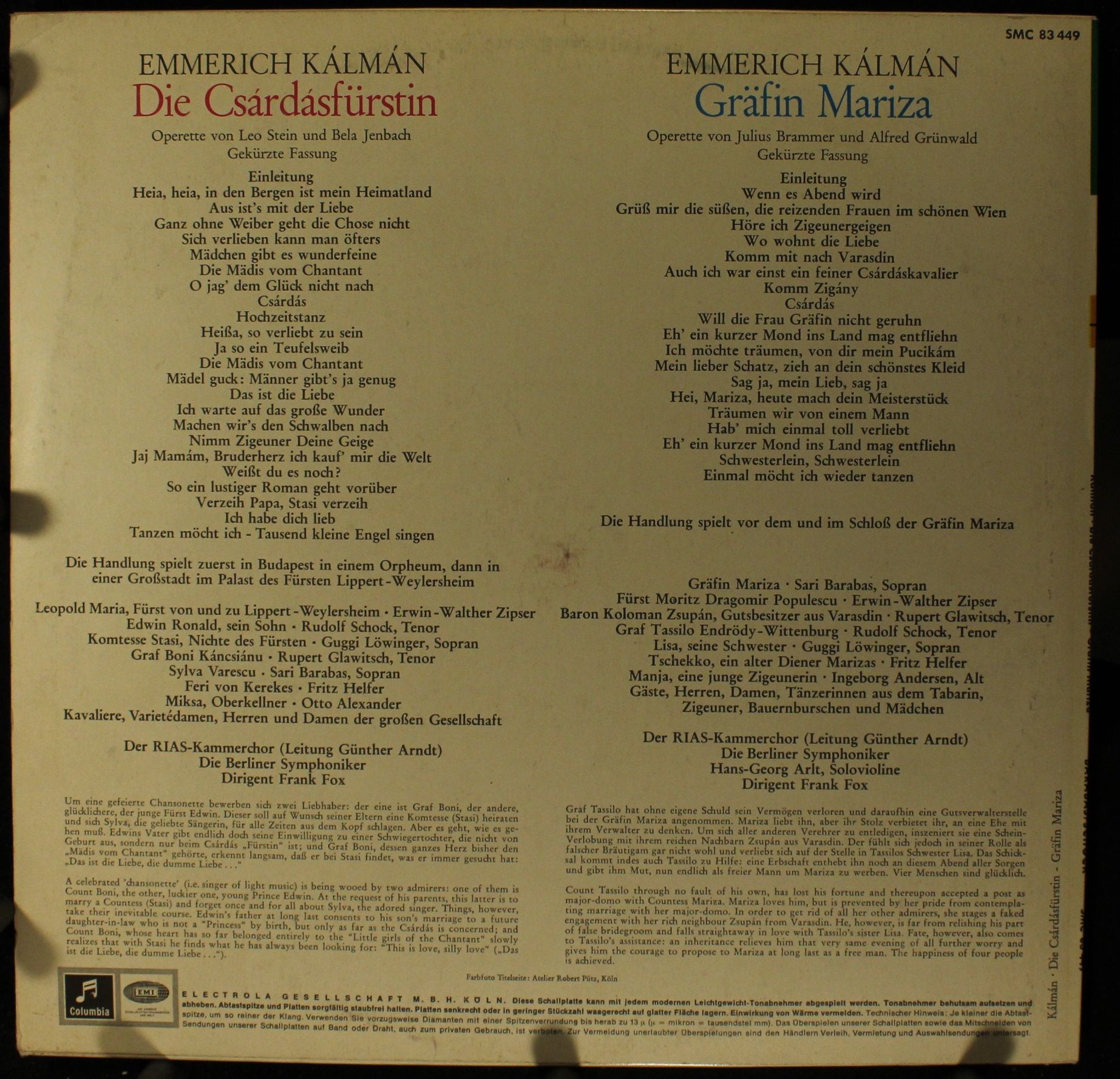 Columbia SMC 83 449 - Emmerich Kálmán - Die Csárdásfürstin / Grä - Image 2