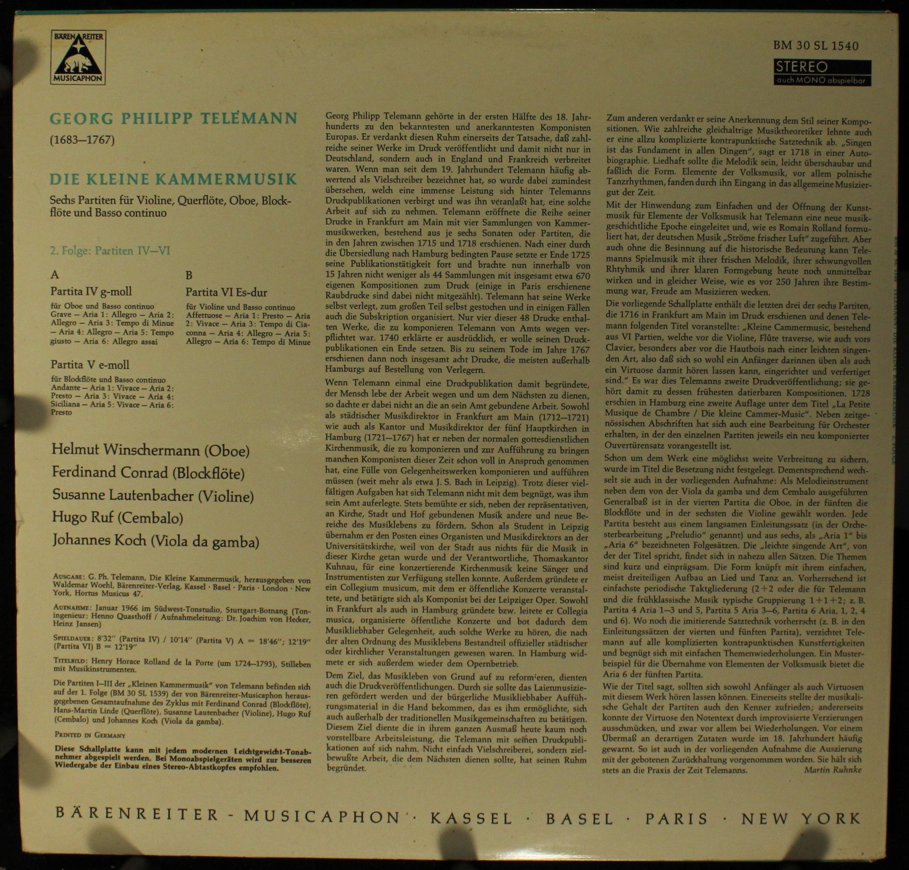 Bärenreiter-Musicaphon BM 30 SL 1540 - Georg Philipp Telemann, H - Image 2