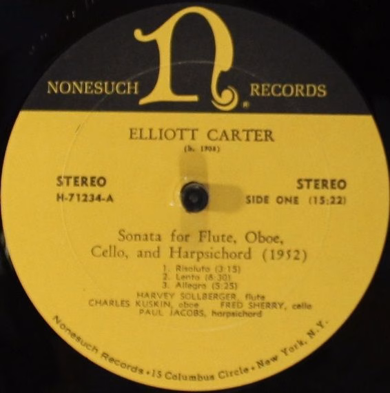 Nonesuch Records H-71234 - Elliott Carter - Sonata For Flute, Ob - Image 3
