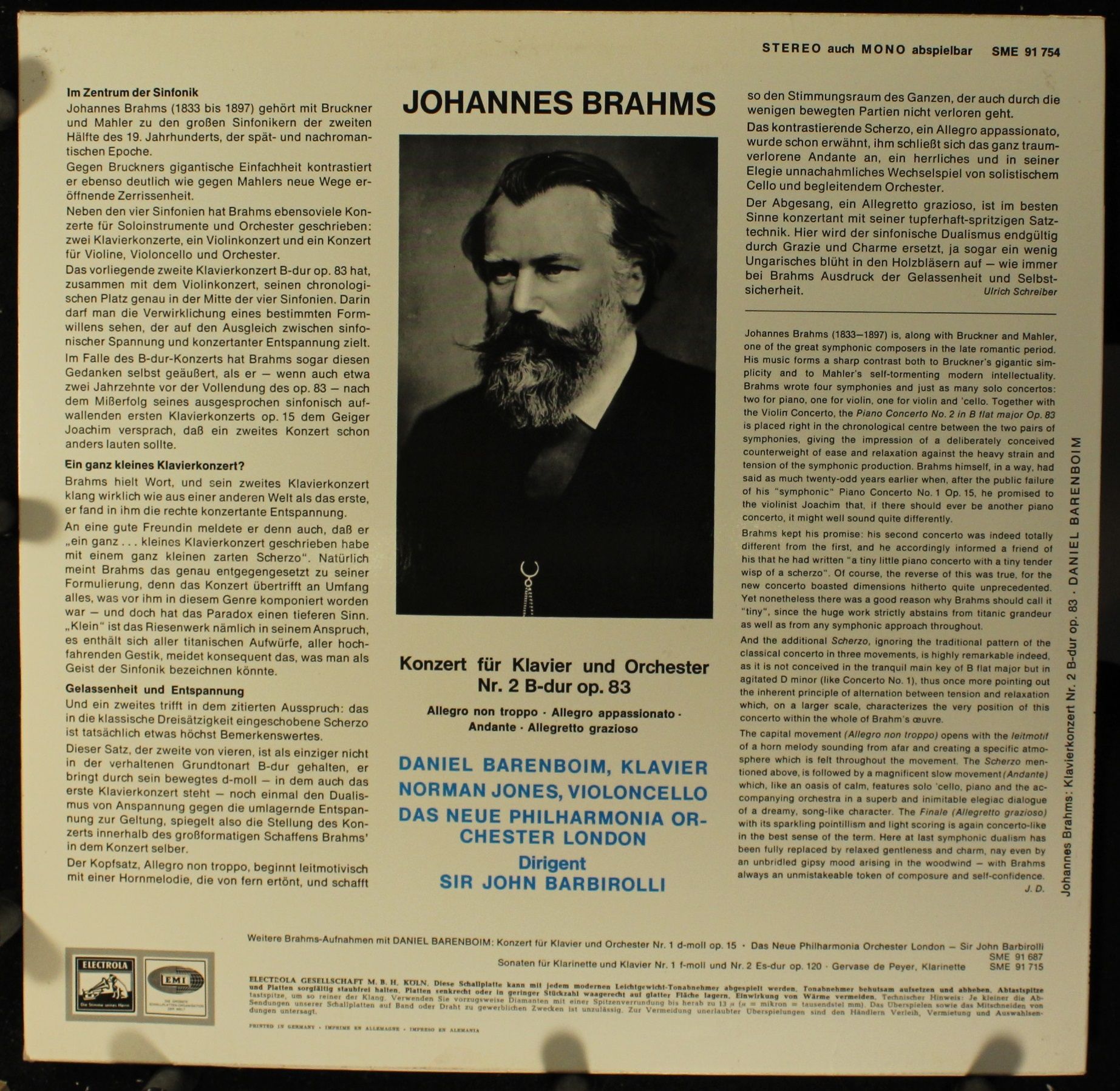 Die Stimme Seines Herrn SME 91754 - Johannes Brahms, Sir John Ba - Image 2