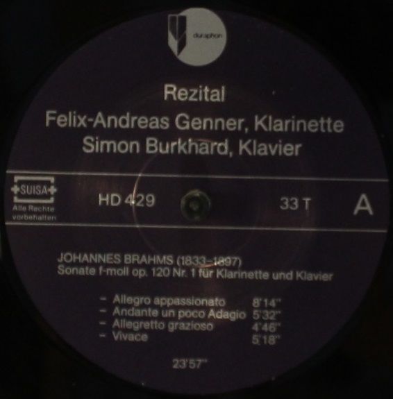 Duraphon HD 429 - Johannes Brahms, Ernst Pfiffner, Arthur Honegg - Image 3