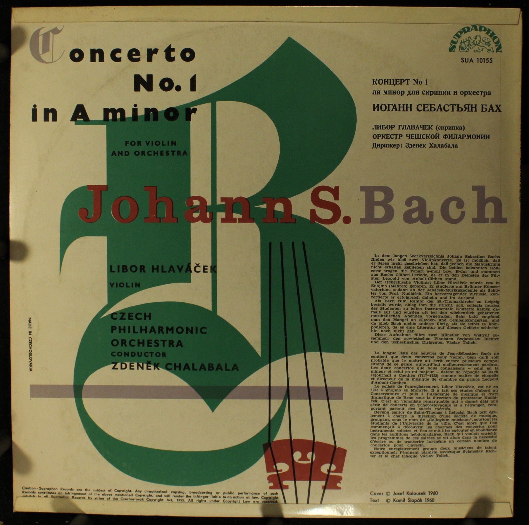 Supraphon SUA 10155 - Johann Sebastian Bach, The Czech Philharmo - Image 2