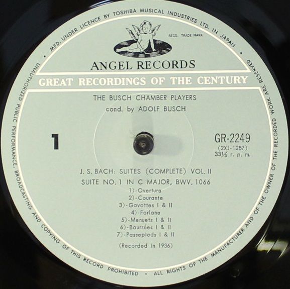 Angel Records GR-2249 - Johann Sebastian Bach, Busch Chamber Pla - Image 3