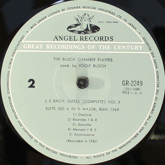 Angel Records GR-2249 - Johann Sebastian Bach, Busch Chamber Pla - Image 4
