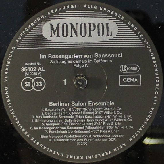 Monopol Records (2) 35402 AL - Berliner Salon Ensemble - Im Rose - Image 3