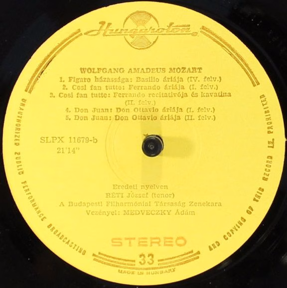 Hungaroton SLPX 11679 - József Réti - Operatic Recital Mozart Te - Image 3
