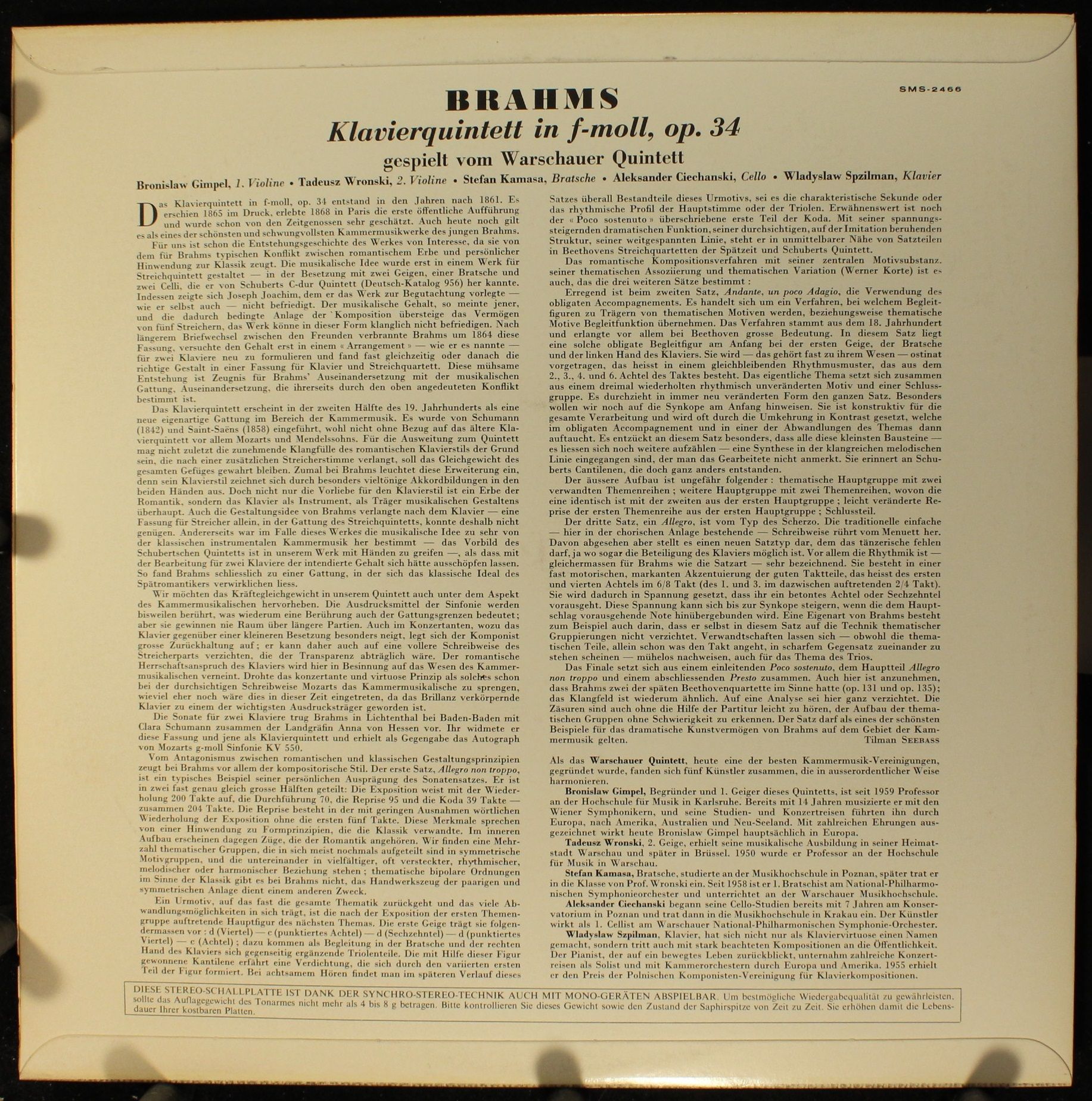 Concert Hall SMS-2466 - Johannes Brahms, Kwintet Warszawski - Kl - Image 2