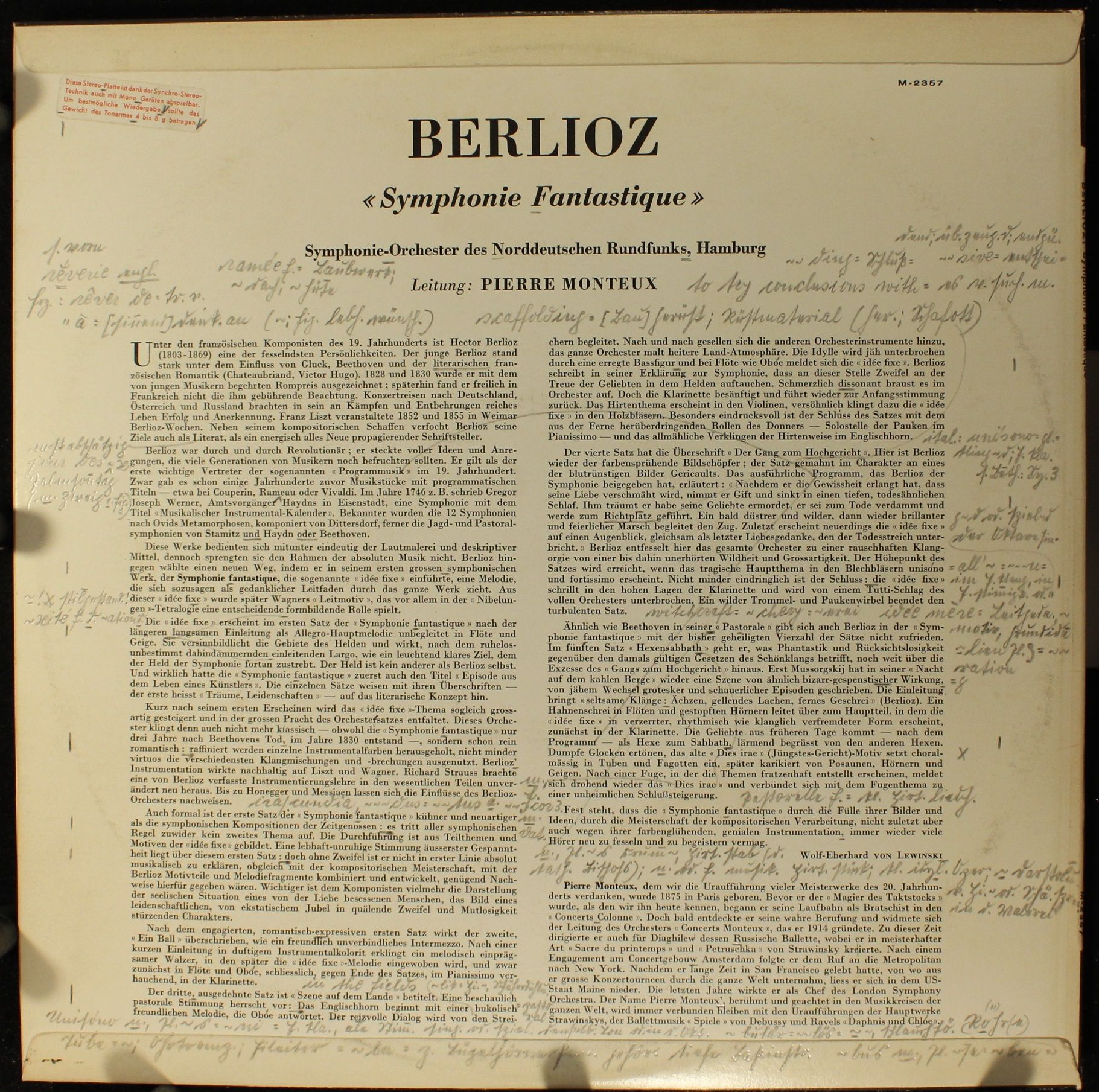 Concert Hall SMS-2357 - Hector Berlioz, Pierre Monteux, NDR Sinf - Image 2