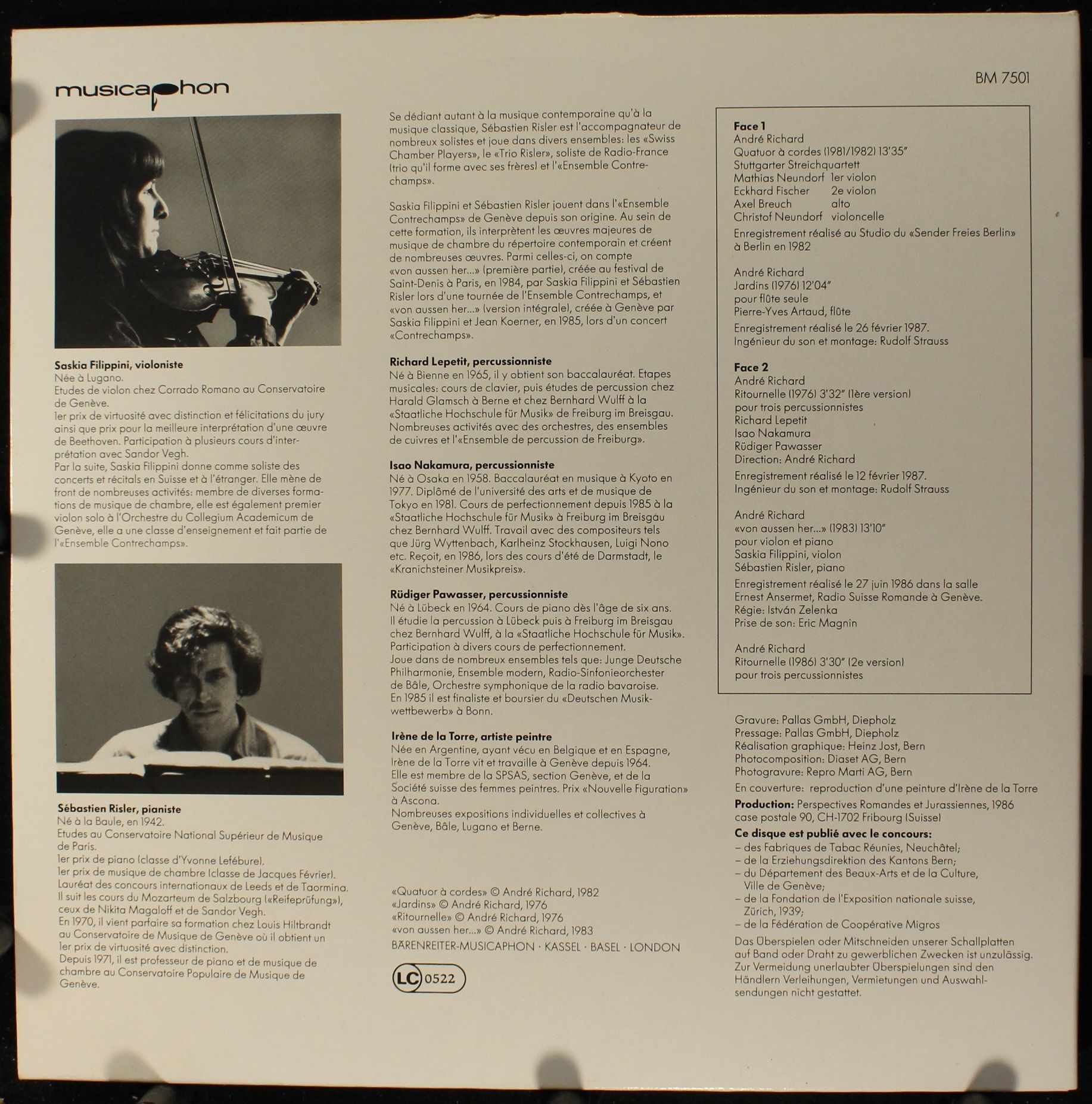 Musicaphon BM 7501 - André Richard - Quatuor A Cordes / Jardins - Image 2