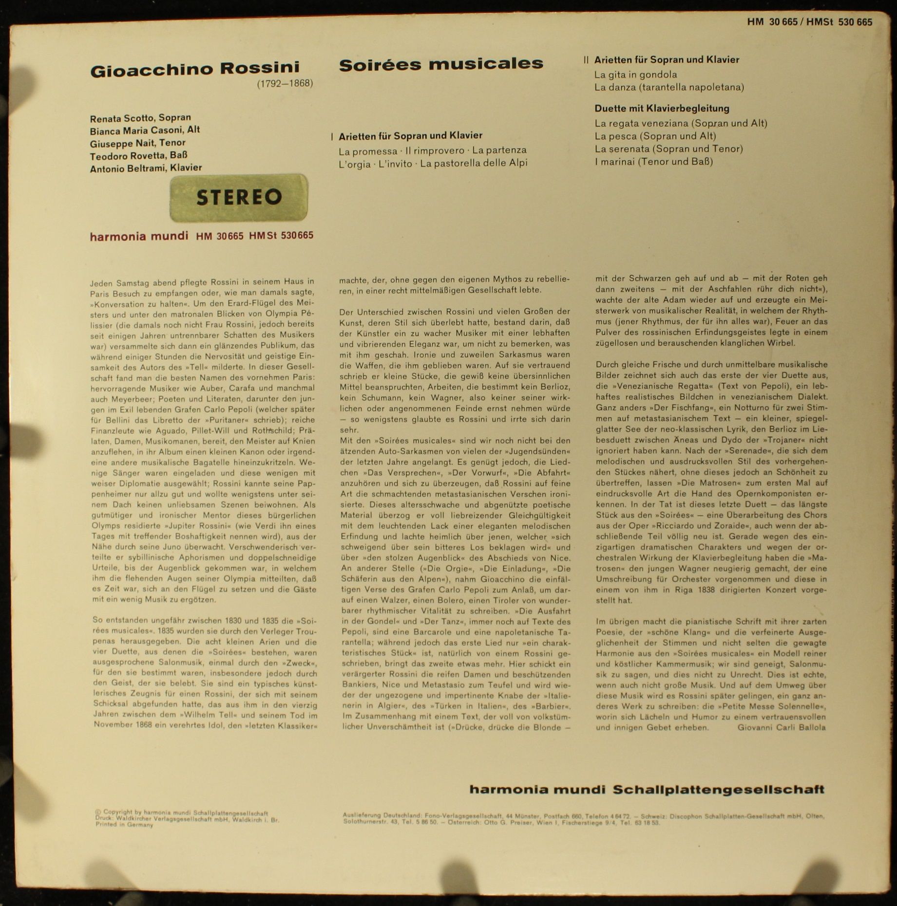 Harmonia Mundi HM 30 665 - Gioacchino Rossini, Renata Scotto - S - Image 2