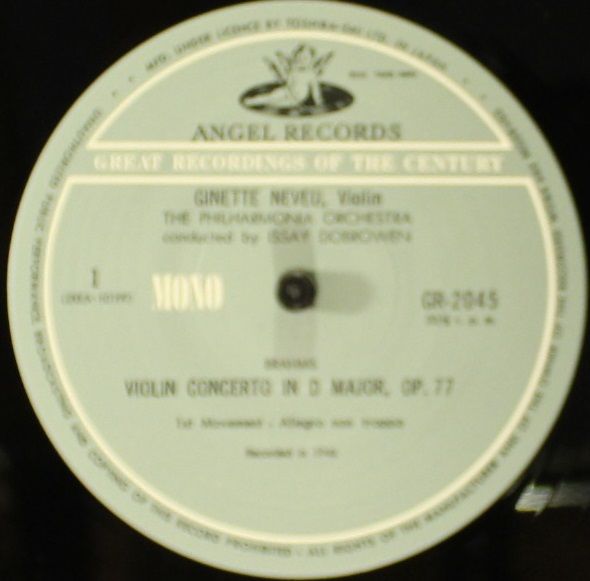 Angel Records GR-2045 - Johannes Brahms, Ginette Neveu - Violin - Image 2