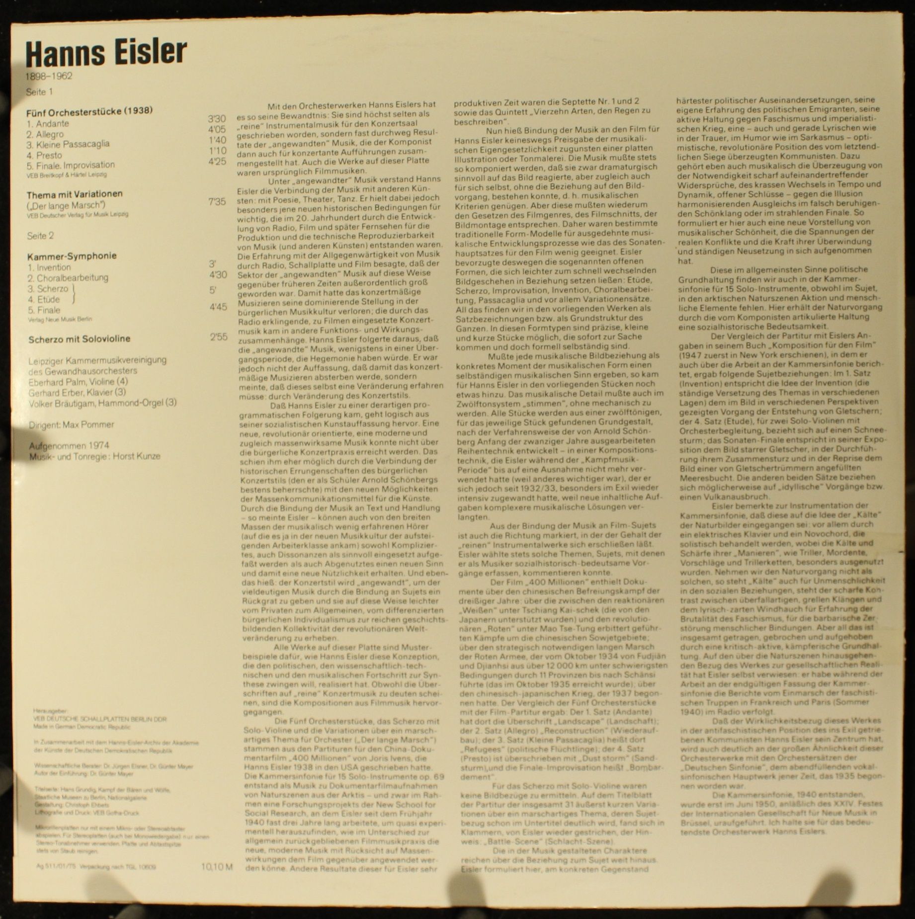 Nova 8 85 093 - Hanns Eisler - Fünf Orchesterstücke / Langer Mar - Image 2