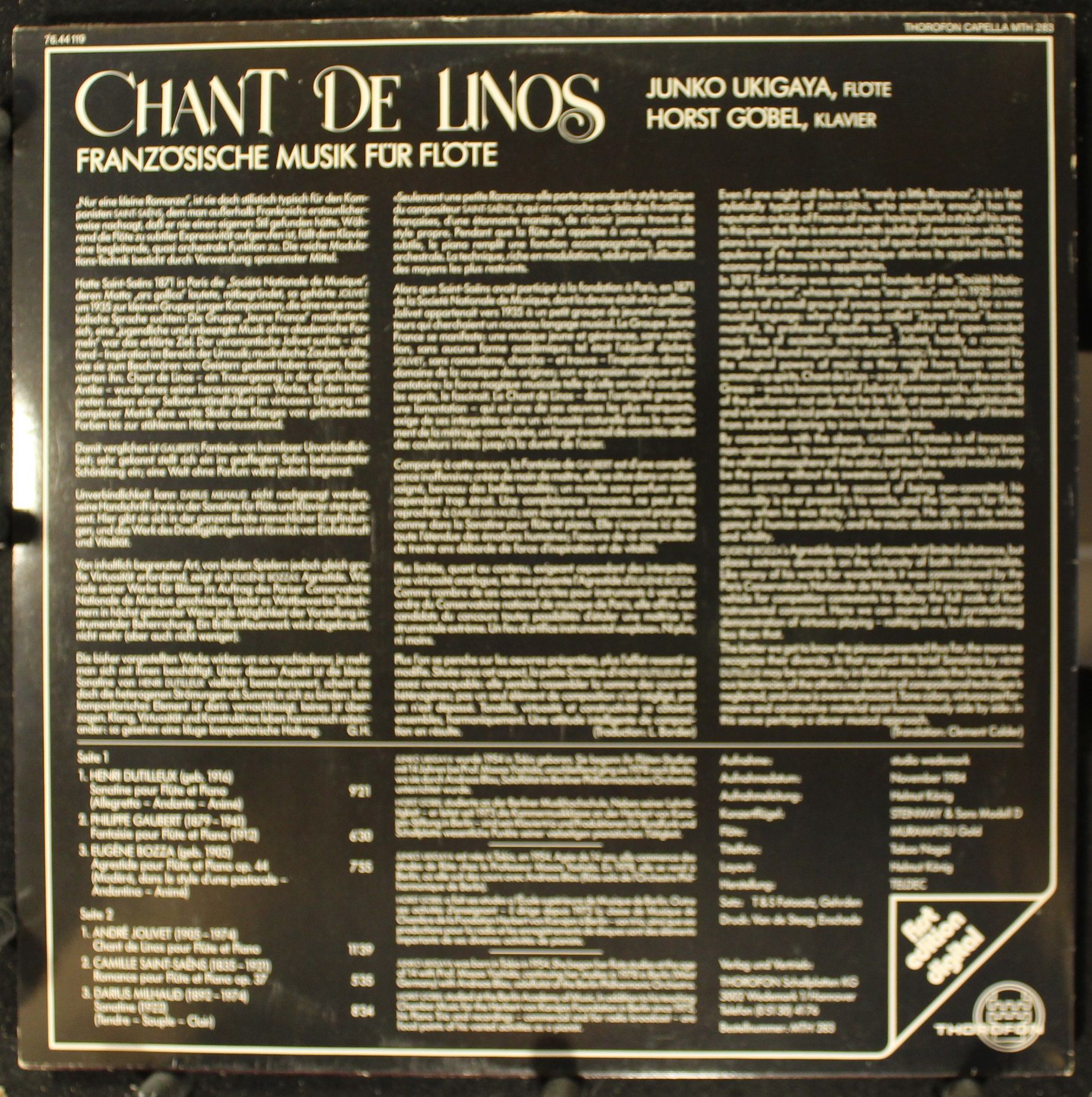 Thorofon Capella MTH 283 - Junko Ukigaya, Horst Göbel - Chant De - Image 2