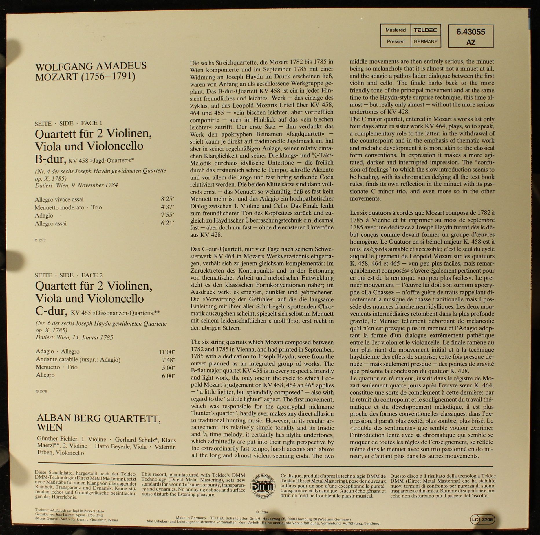 TELDEC 6.43055 AZ - Wolfgang Amadeus Mozart, Alban Berg Quartett - Image 2