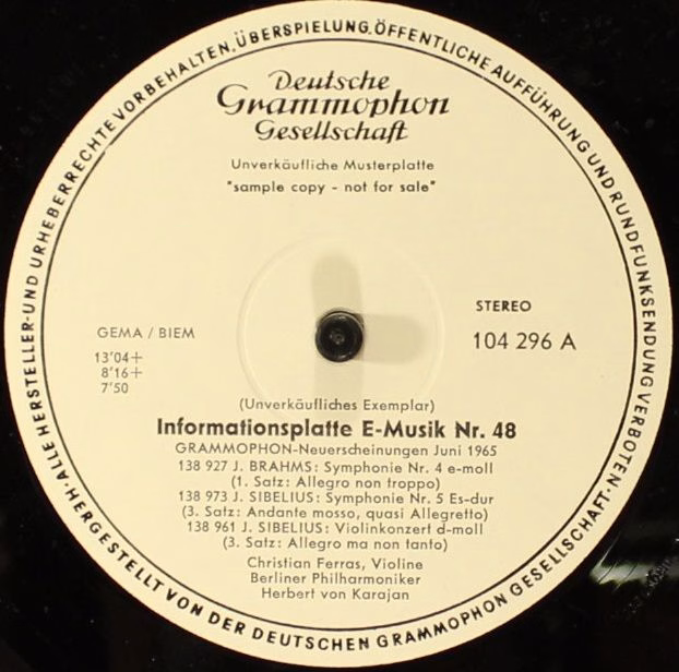 Deutsche Grammophon 104 296 A - Various - Informationsplatte E-M