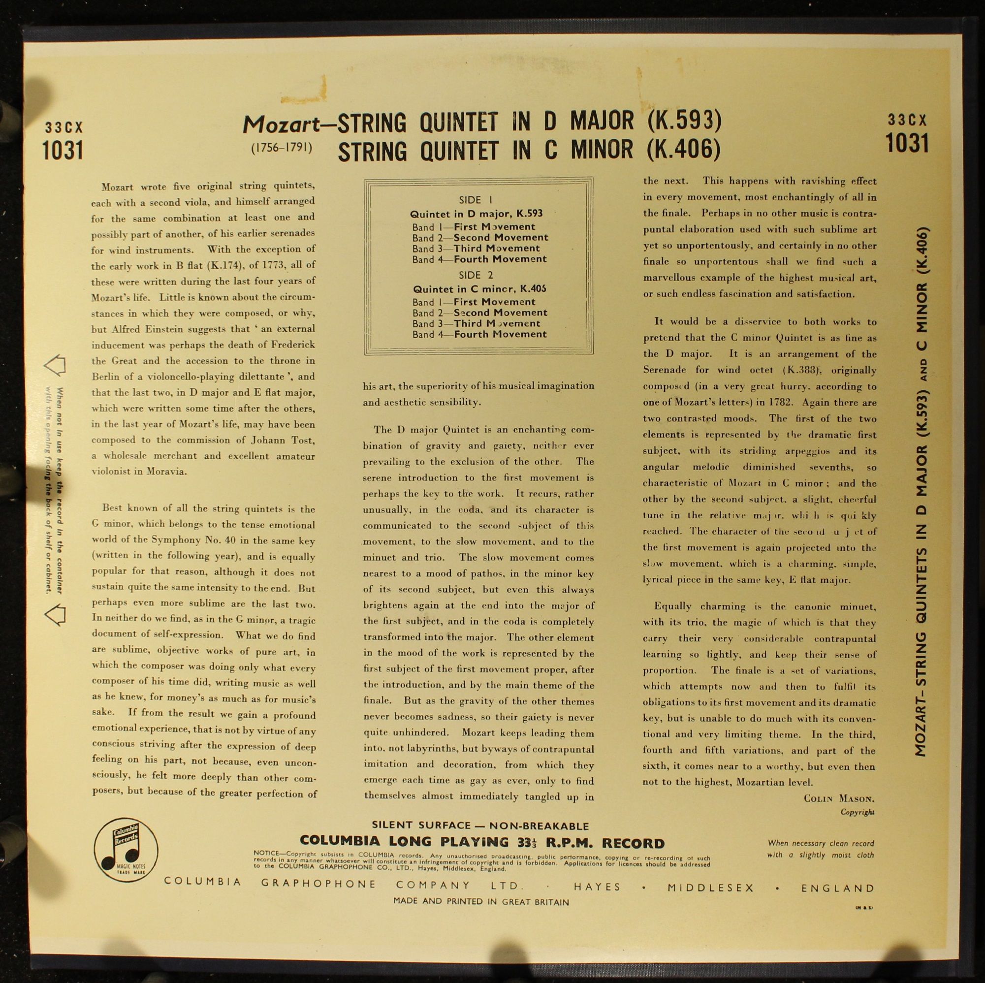 Columbia 33CX 1031 - Wolfgang Amadeus Mozart, Budapest String Qu - Image 2