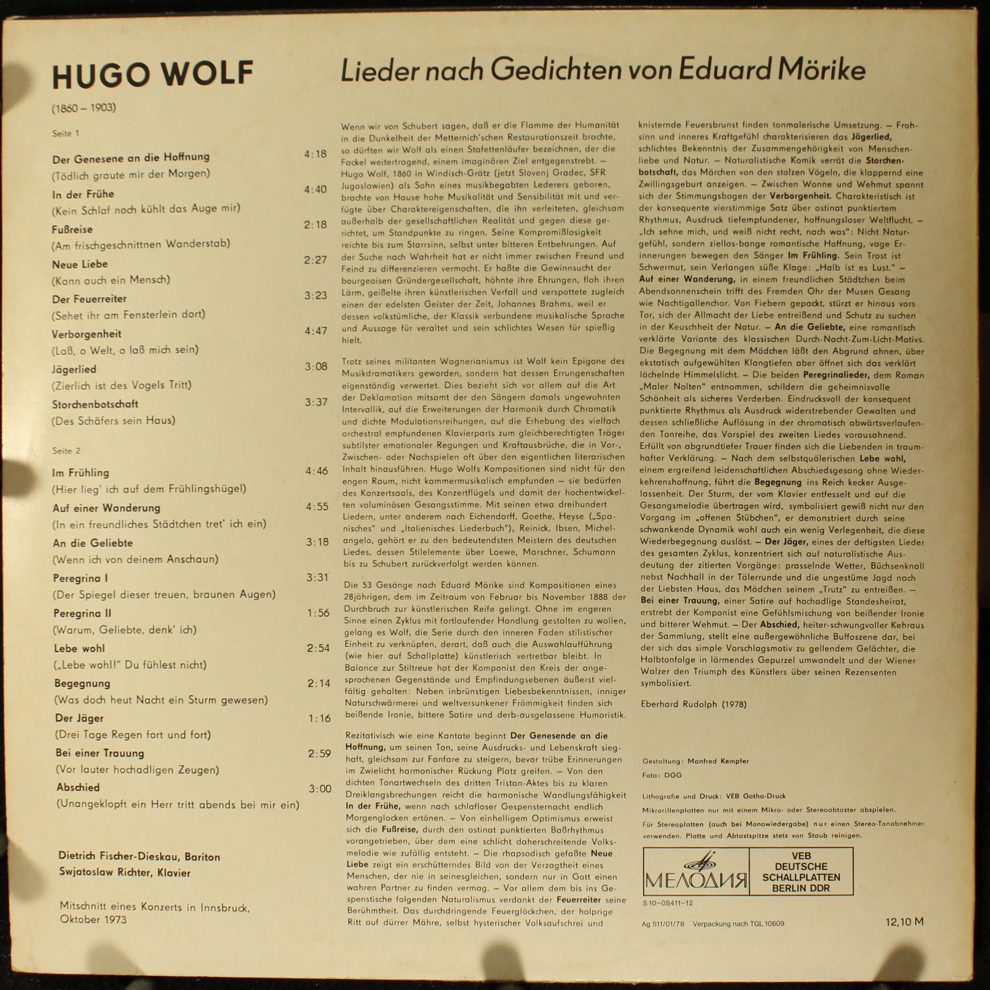 Melodia Eterna 8 26 974 - Hugo Wolf, Dietrich Fischer-Dieskau, S - Image 2
