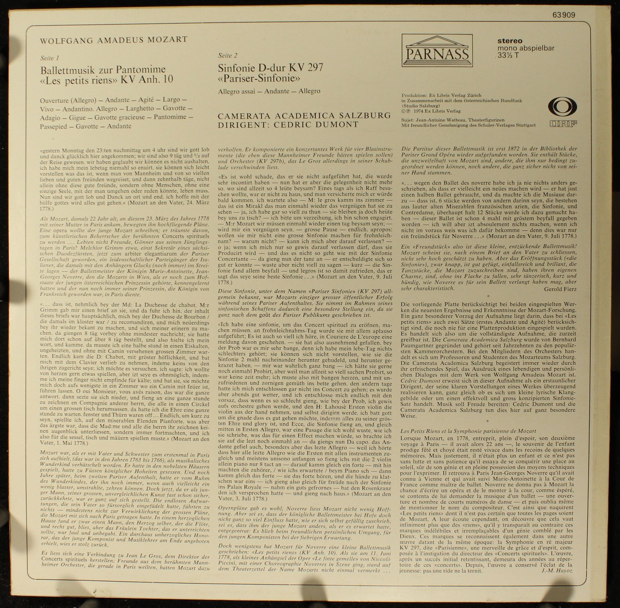 Parnass 63 909 - Wolfgang Amadeus Mozart, Camerata Academica Sal - Image 2