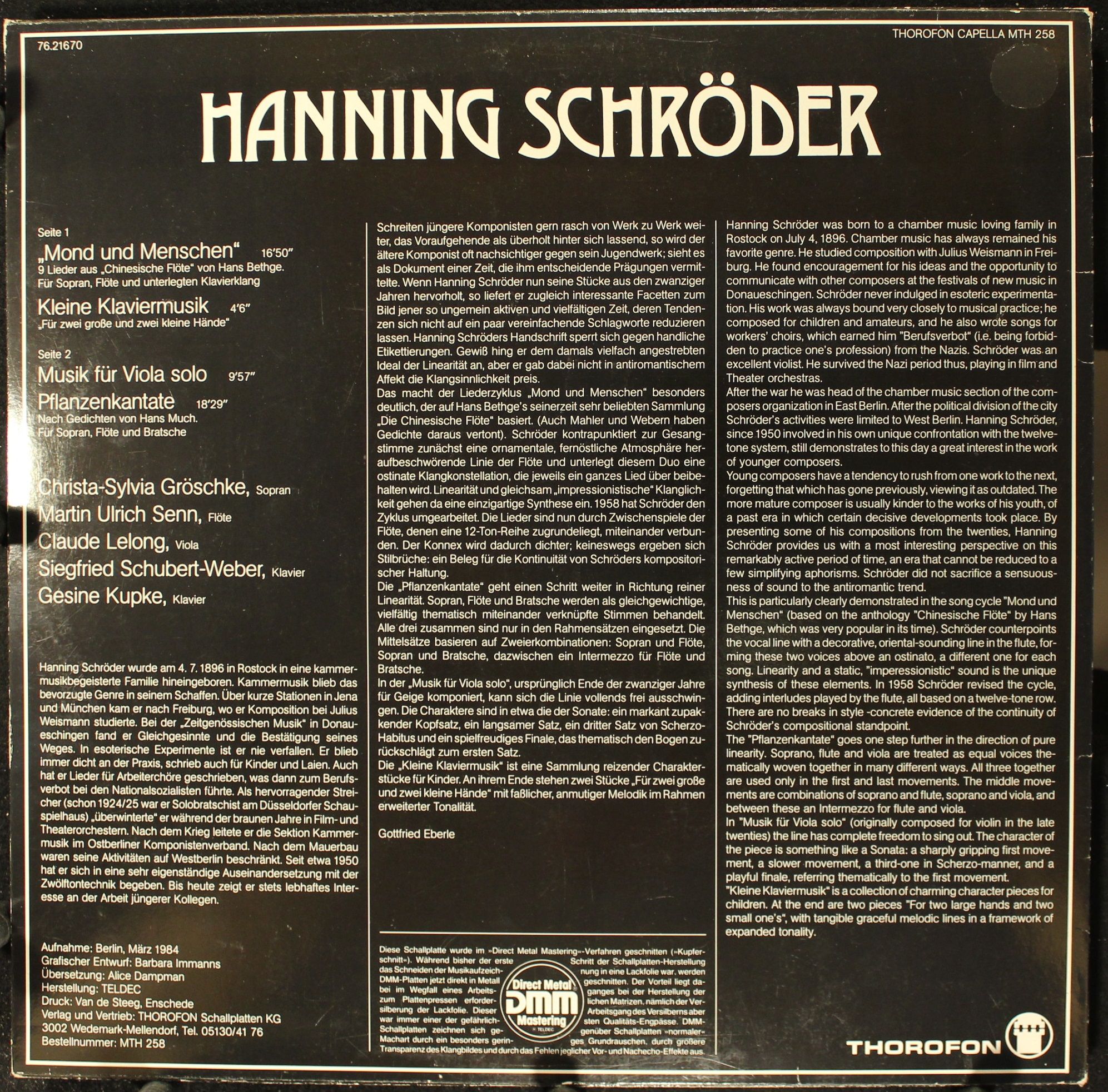 Thorofon MTH 258 - Hanning Schröder - Mond Und Menschen - Kammer - Image 2