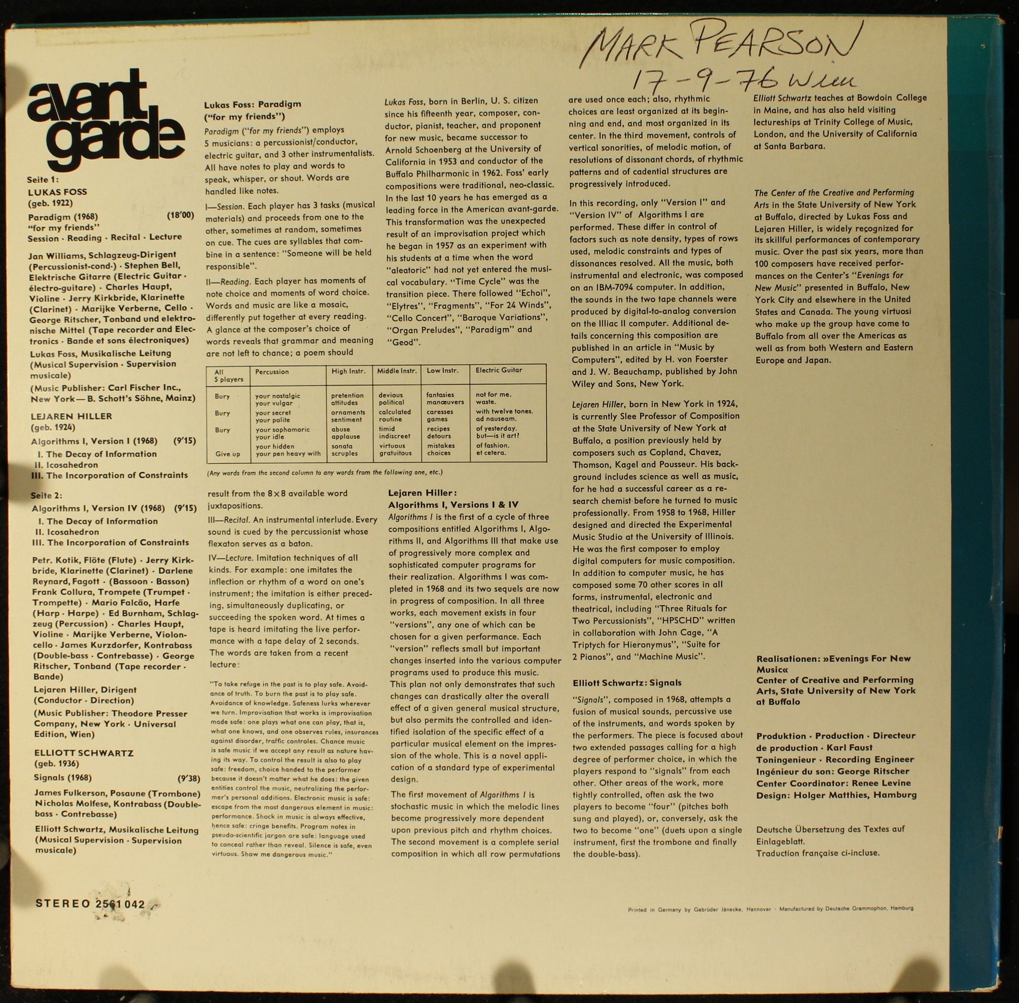 Deutsche Grammophon 2561 042 - Lukas Foss, Lejaren Hiller, Ellio - Image 2