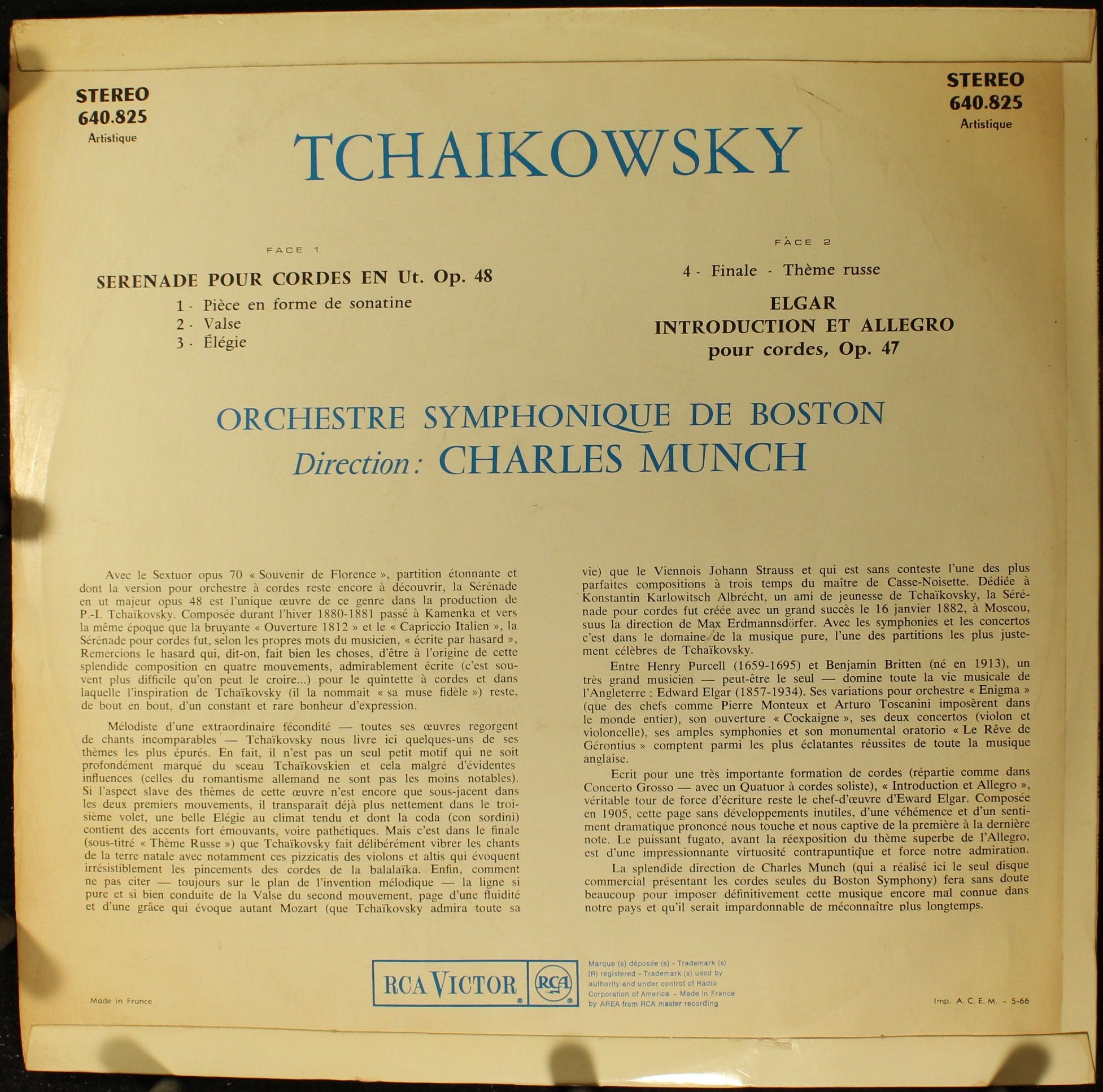 RCA Victor 640.825 - Pyotr Ilyich Tchaikovsky, Charles Munch, Bo - Image 2
