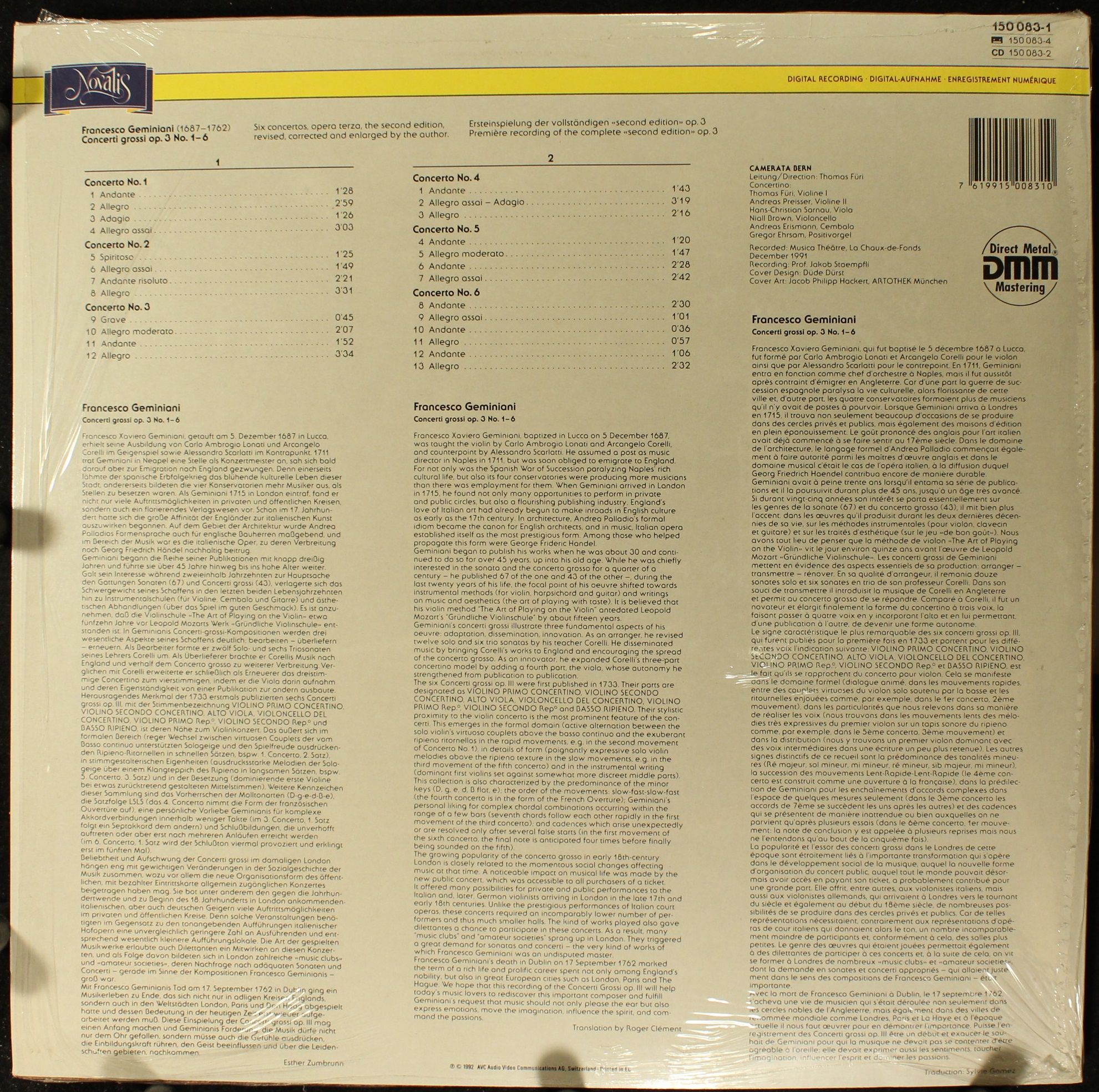 Novalis 150 083-1 - Francesco Geminiani, Camerata Bern, Thomas F - Image 2