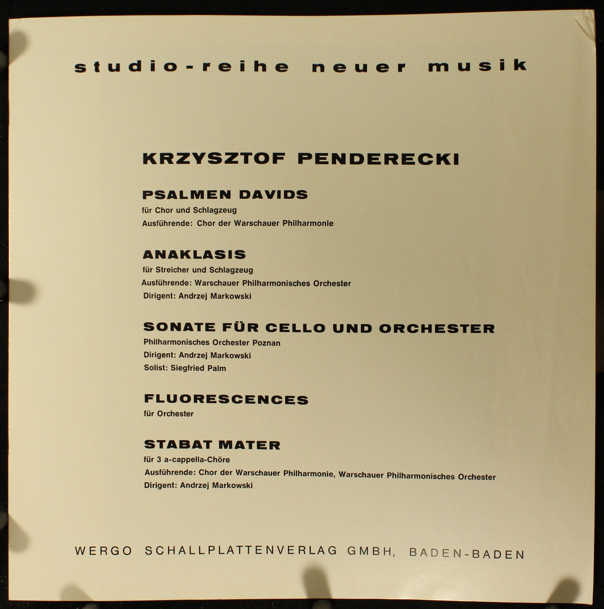 WERGO WER 60020 - Krzysztof Penderecki - Psalmen Davids / Anakl - Image 3