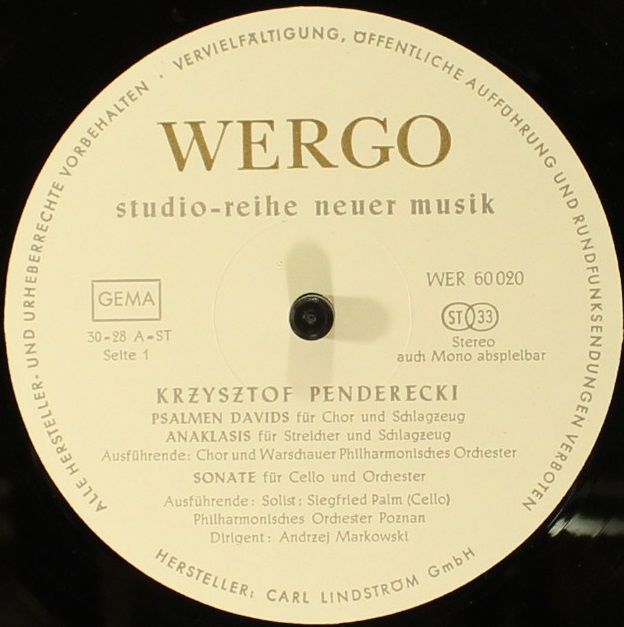 WERGO WER 60020 - Krzysztof Penderecki - Psalmen Davids / Anakl - Image 4