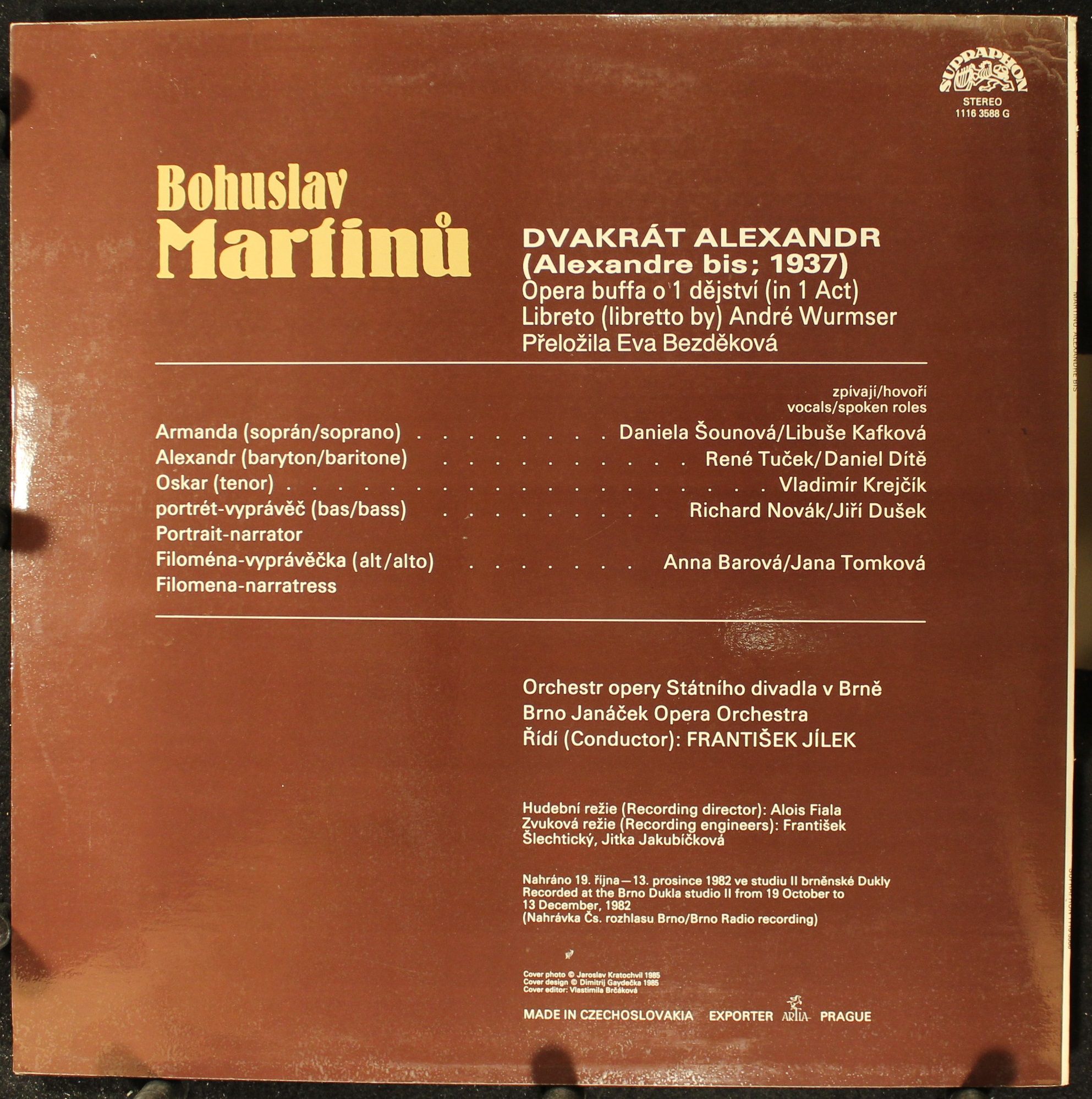 Supraphon 1116 3588 - Bohuslav Martinů - Dvakrat Alexandr = Alex - Image 2