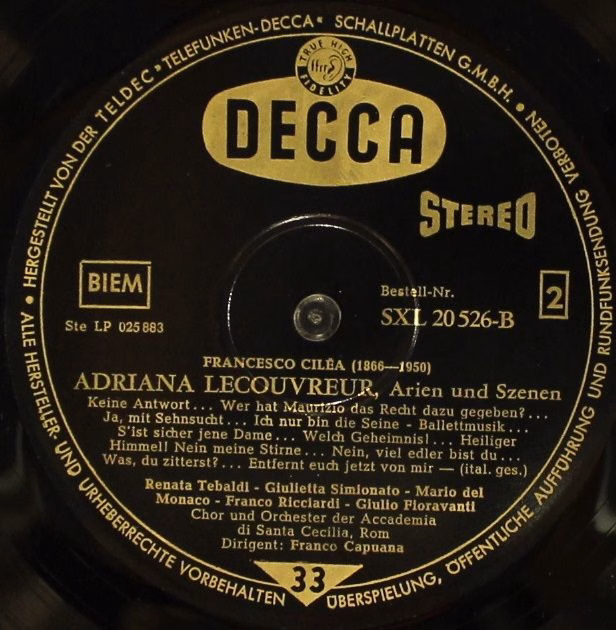 DECCA SXL 20 526-B - Francesco Cilea, Coro dell'Accademia Nazion - Image 3