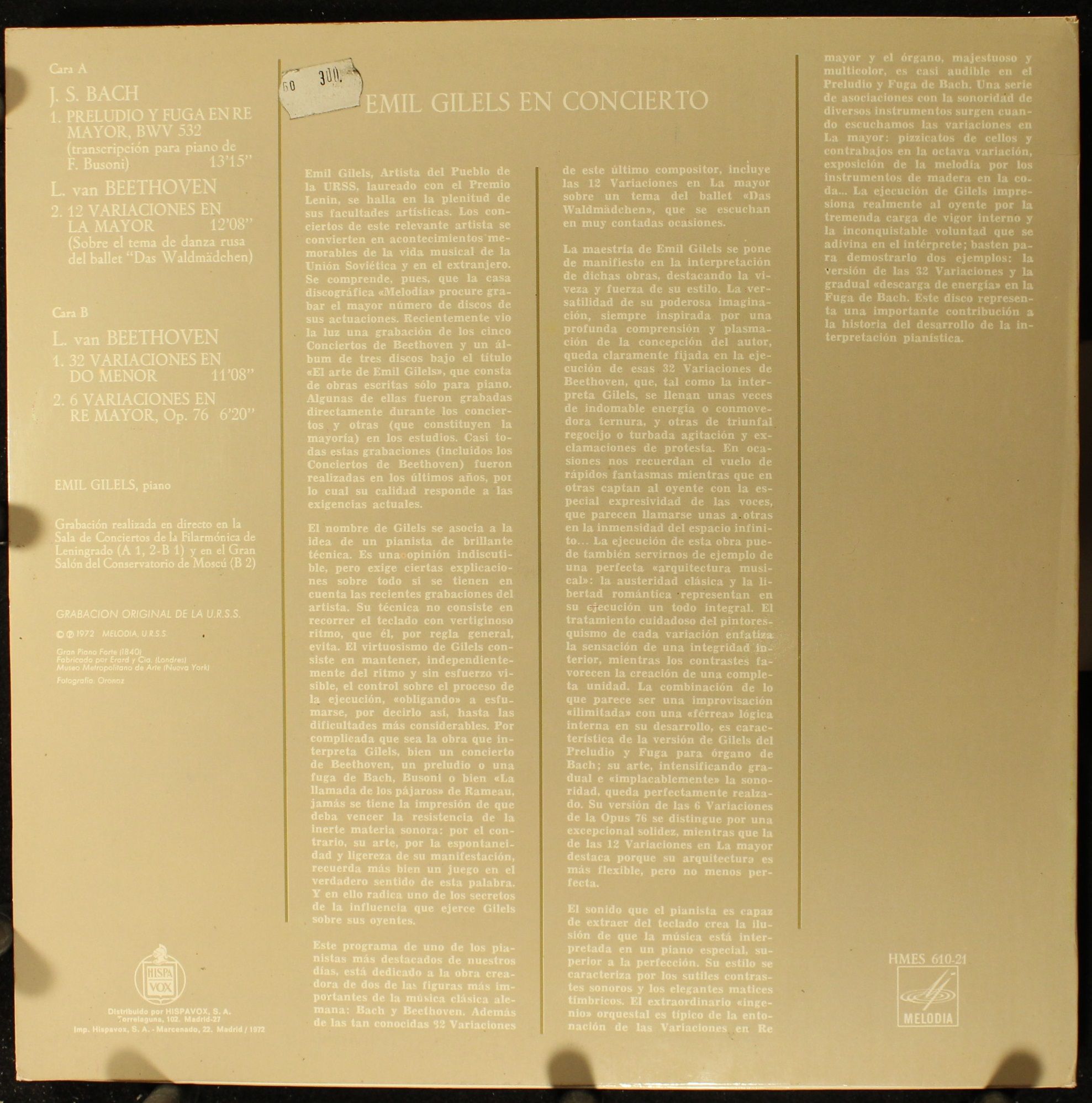 HMES 610-21 - Emil Gilels, Johann Sebastian Bach, Ludwig van Be - Image 2