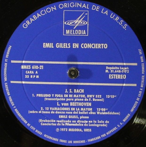 HMES 610-21 - Emil Gilels, Johann Sebastian Bach, Ludwig van Be - Image 3