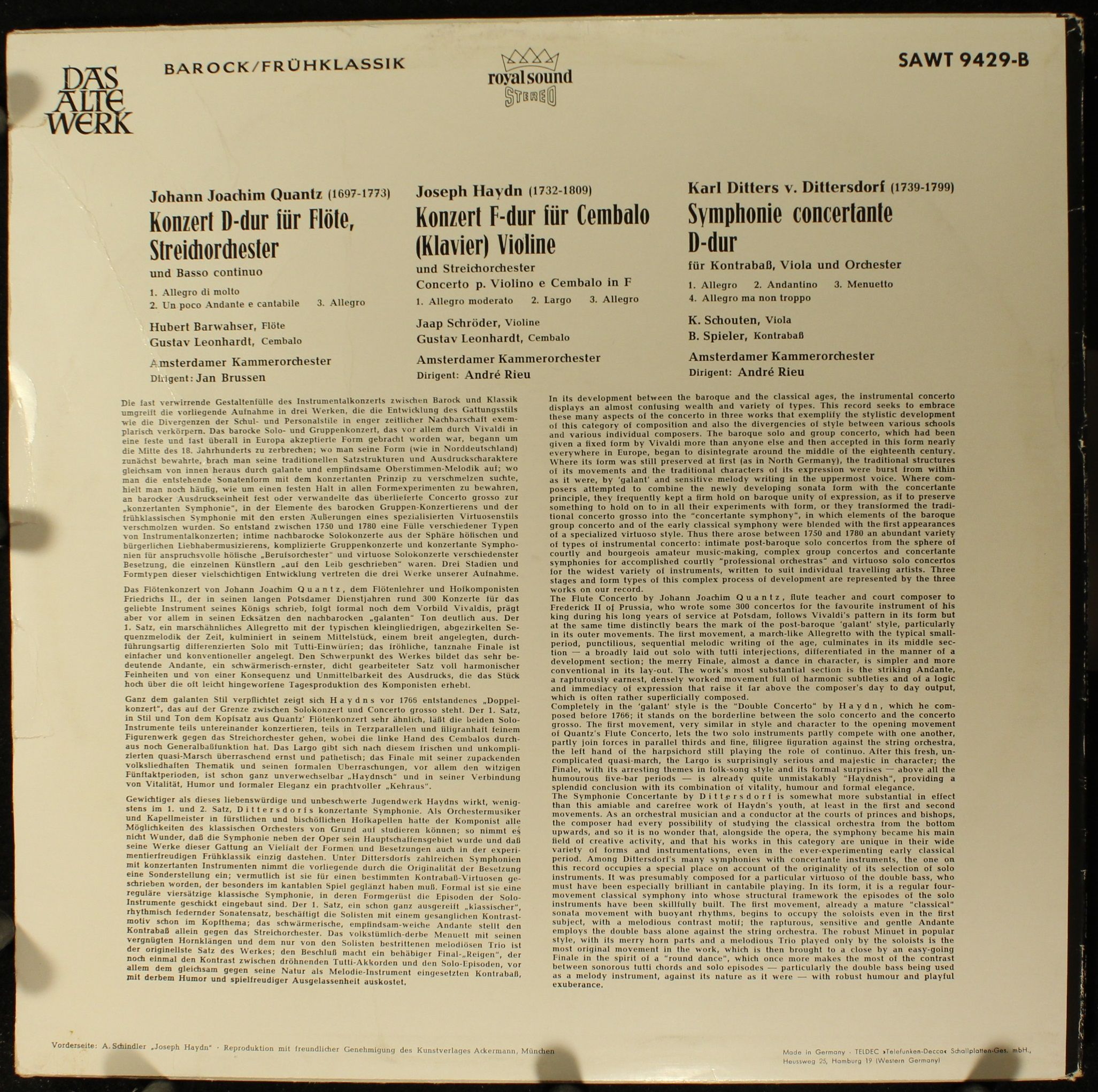 Telefunken SAWT 9429-B - Joseph Haydn, Johann Joachim Quantz, Ca - Image 2