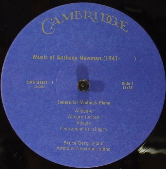 Cambridge Records CRS B 2833 - Anthony Newman - Music By Anthony - Image 5