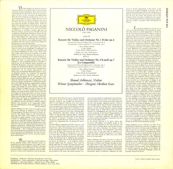 Deutsche Grammophon 139 424 SLPM - Niccolò Paganini, Shmuel Ashk - Image 2