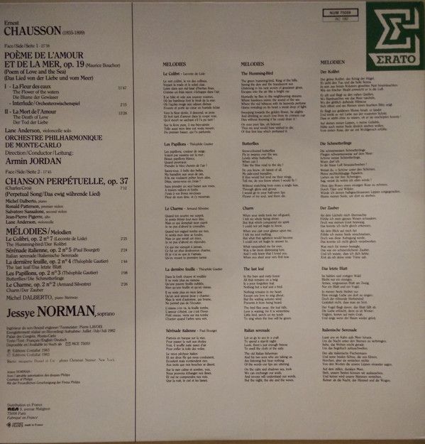 Erato NUM 75059 - Ernest Chausson, Jessye Norman, Michel Dalbert - Image 2