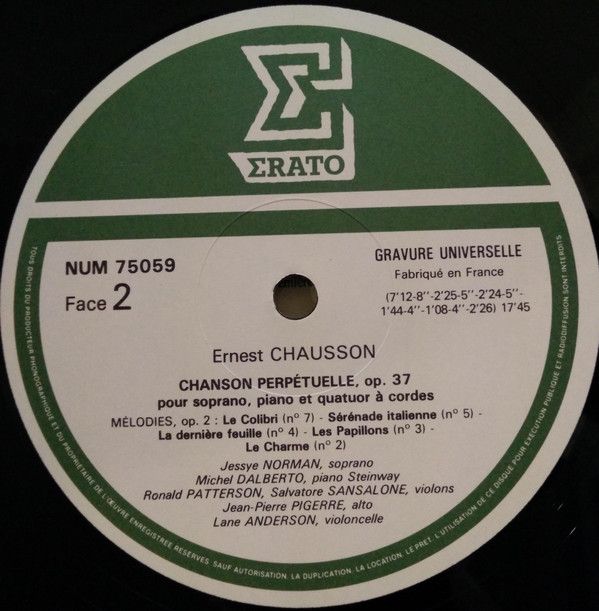 Erato NUM 75059 - Ernest Chausson, Jessye Norman, Michel Dalbert - Image 6